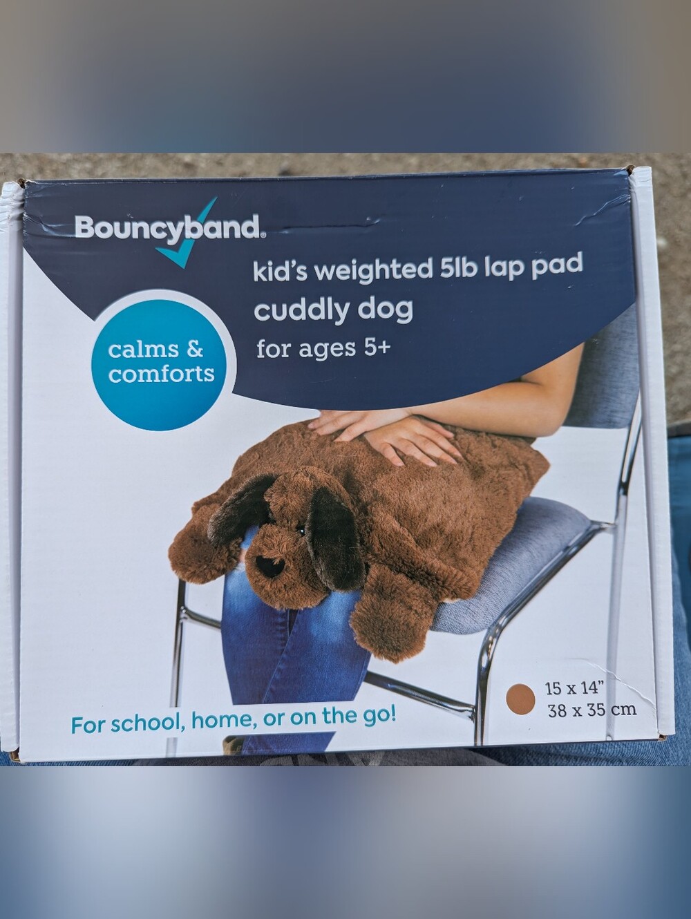 Bouncyband Kids Weighted 5lb Lap Pad Cuddly Dog Brown, 15x14", New